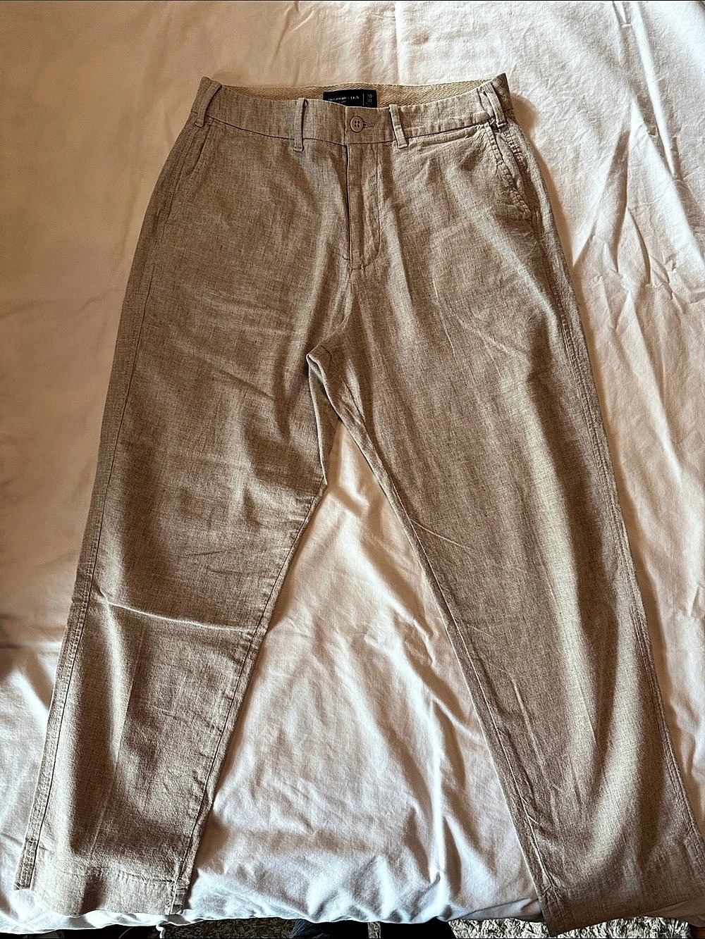 Abercrombie & Fitch Linen-Blend Baggy Trouser Beige Waist 30